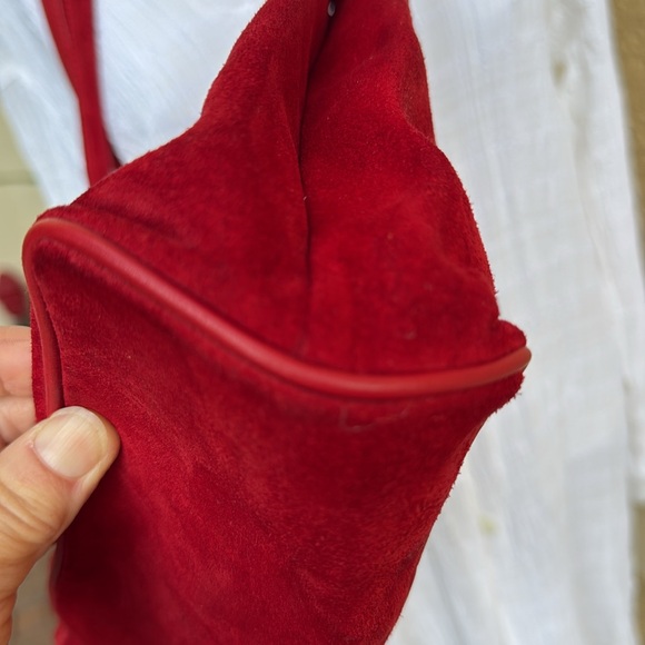 Paloma Picasso Red Suede Handbag Double Shoulder Strap Versatile - Picture 8 of 11